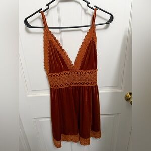 Cider Rust Orange Velvet Lace Mini Dress
